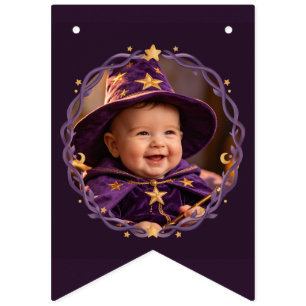 Spooky Cute Witch Black Cat Wizard 1st Birthday Bunting Flags