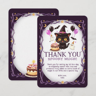Spooky Cute Witch Black Cat Wizard 1st Birthday Thank You Card
