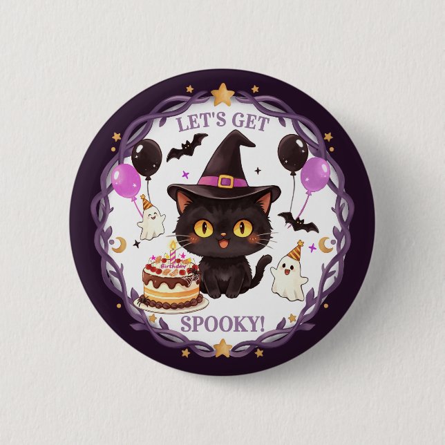 Spooky Cute Witch Black Cat Wizard Fantasy Party 2 Inch Round Button (Front)