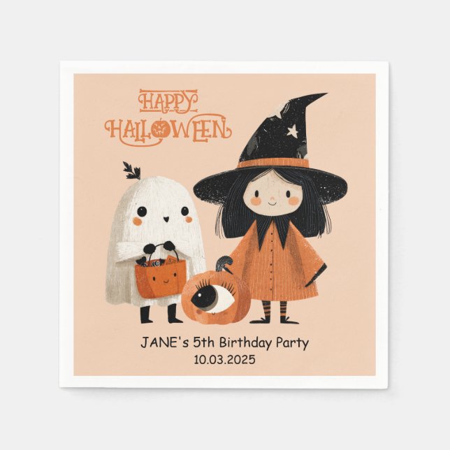 Spooky Cute Witch& Ghost Halloween Birthday Party  Napkin (Front)