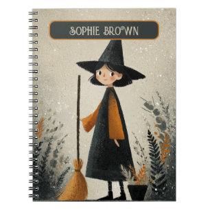 Spooky Cute Witch Name Tag Halloween Notebook
