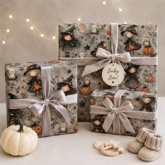 Spooky Cute Witch & Owl Halloween Gift Wrap Set