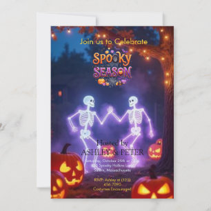 Spooky Dancing Skeleton Black Halloween Party  Invitation