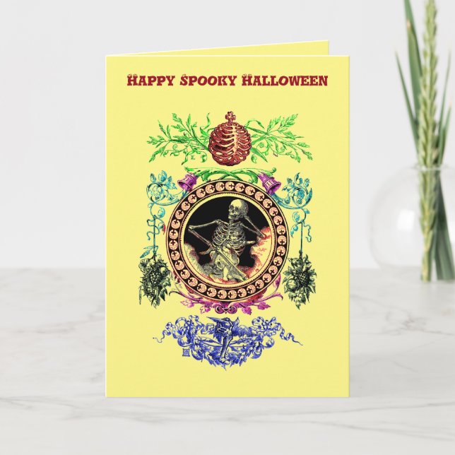 Spooky Dancing Skeletons Halloween  Card (Front)