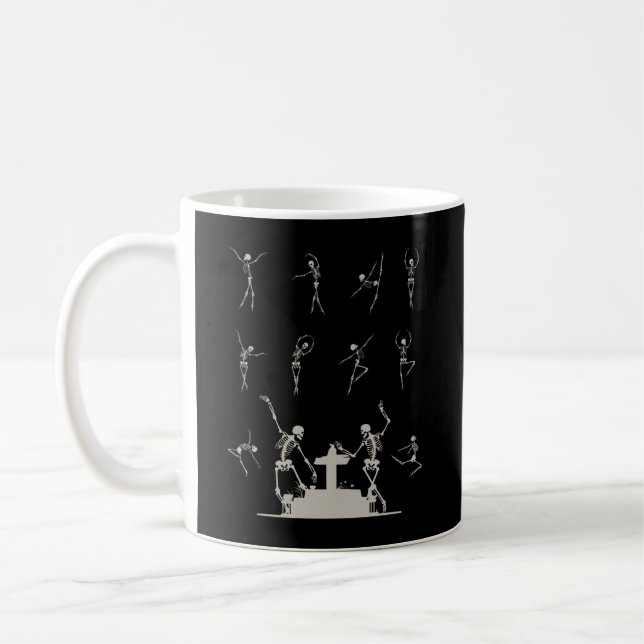 Spooky Dancing Skeletons Performing Ballet Coffee Mug (Left)