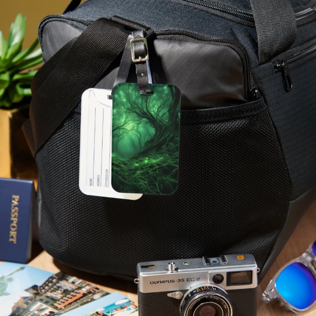 Spooky Dark Green Forest Luggage Tag (Front & Back)