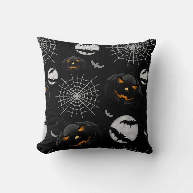 Spooky Dark Halloween Pattern Throw Pillow (Front)