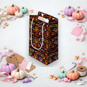 Spooky Dark Purple Cartoon Owl Halloween Small Gift Bag