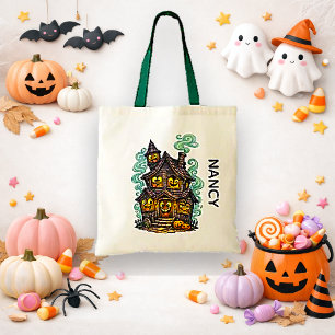 Spooky Dark Whimsical Haunted House Trick or Treat Tote Bag