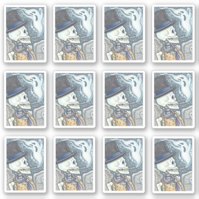 SPOOKY DEAD MAN SKULL SMOKING GHOST IN CEMETERY (Front)