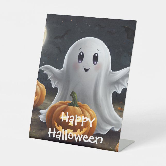 Spooky Delight: Ghostly Halloween Fun Pedestal Sign (Front)