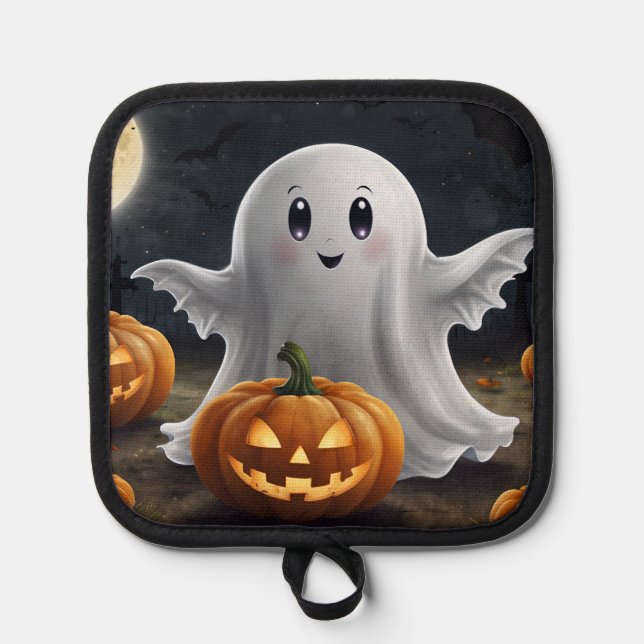 Spooky Delight: Ghostly Halloween Fun Pot Holder (Front)