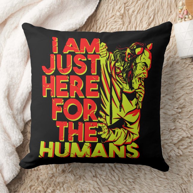 Spooky Devil Halloween Here for the Humans Throw Pillow (Blanket)