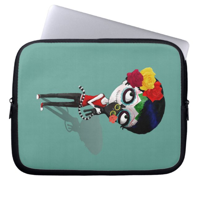 Spooky Dia de Los Muertos Girl Laptop Sleeve (Front)