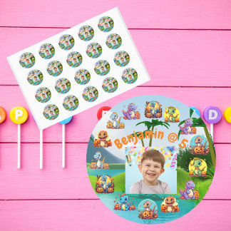 Spooky Dino Birthday Bash Custom Photo Party  Classic Round Sticker