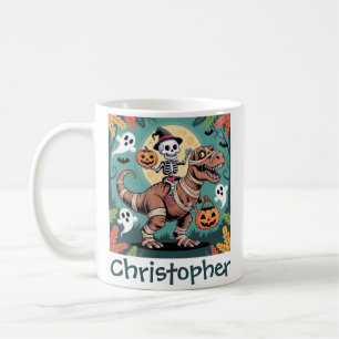 Spooky Dino Rider – Skeleton on Mummy T-Rex  Coffee Mug