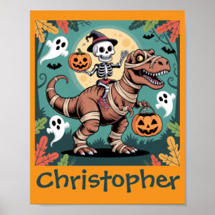 Spooky Dino Rider – Skeleton on Mummy T-Rex  Poster