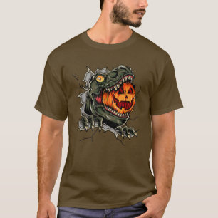Spooky Dinosaur Eating Pumpkin Happy Halloween T-Shirt