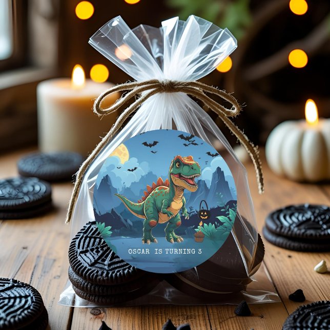 Spooky Dinosaur Halloween Birthday Custom T-Rex  Classic Round Sticker (Creator Uploaded)