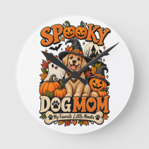 Spooky Dog Mom Halloween Cute Skeleton Dog Lover Round Clock