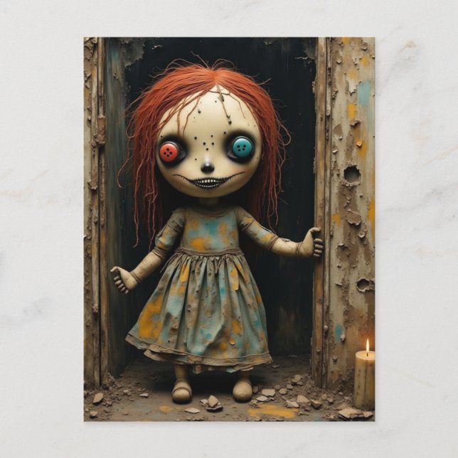 Spooky Doll With Button Eyeballs Postcard (Front)