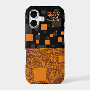 Spooky Dreams Halloween Orange Black Squares Grey