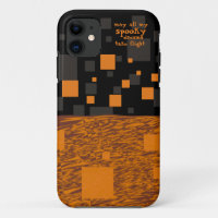Spooky Dreams Halloween Orange Black Squares Grey