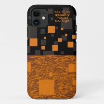 Spooky Dreams Halloween Orange Black Squares Grey