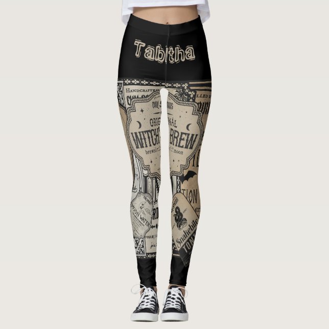 Spooky Drinks Labels Halloween, Witch Wizard Leggings (Front)