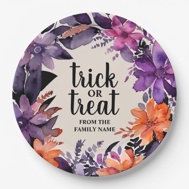 Spooky Elegance Halloween Floral Wreath Collection Paper Plate (Front)