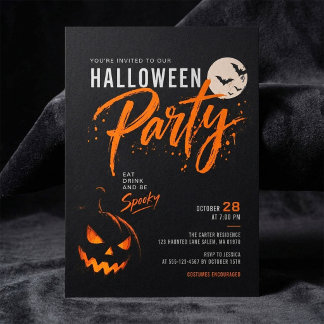 Spooky Elegant Modern Black Halloween Party Invitation
