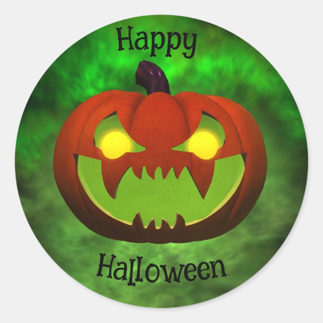 Spooky Evil Halloween Pumpkin Classic Round Sticker (Front)