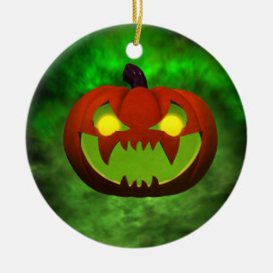 Spooky Evil HalloweenPumpkin Ceramic Ornament