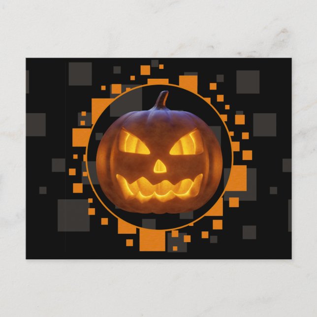 Spooky Evil Pumpkin Orange Black Grey Halloween Postcard (Front)