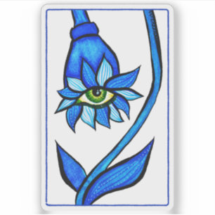 Spooky Eye Flower Creepy Art In Blue