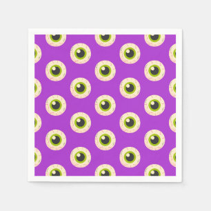 Spooky Eyeball Pattern on Purple Halloween Party Napkin