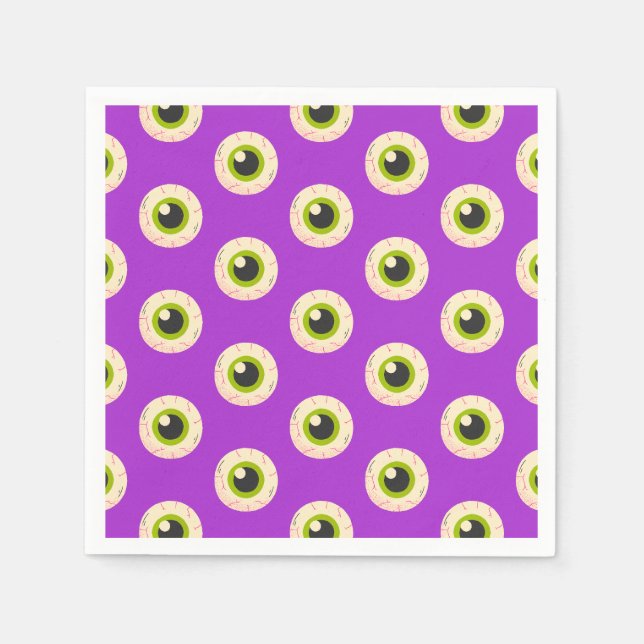 Spooky Eyeball Pattern on Purple Halloween Party  Napkin (Front)