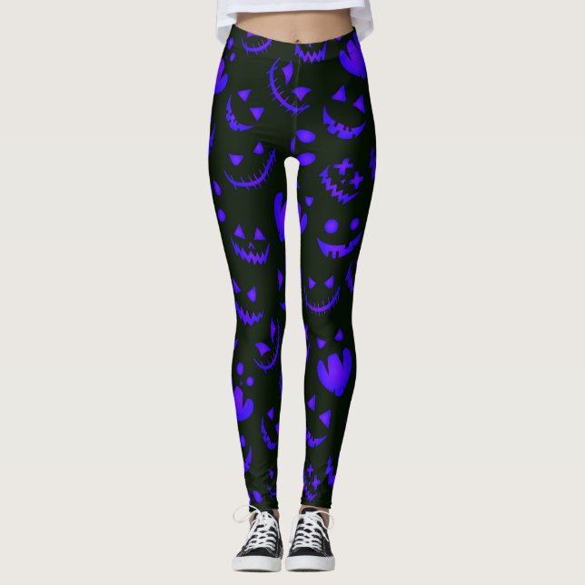Spooky Faces Halloween Leggings (Front)