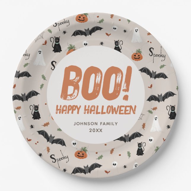 Spooky Family Halloween Fall Boo Paper Plate (Front)