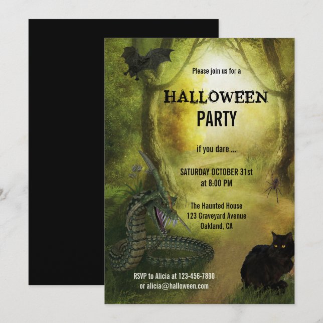 Spooky Fantasy Forest Halloween Party Invitation (Front/Back)