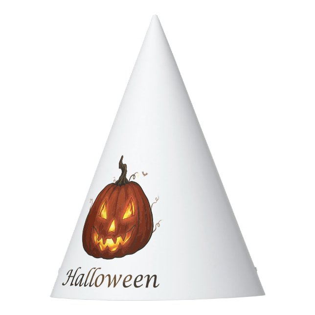 Spooky Fiery Jack-o'-Lantern Halloween Pumpkin Party Hat (Front)