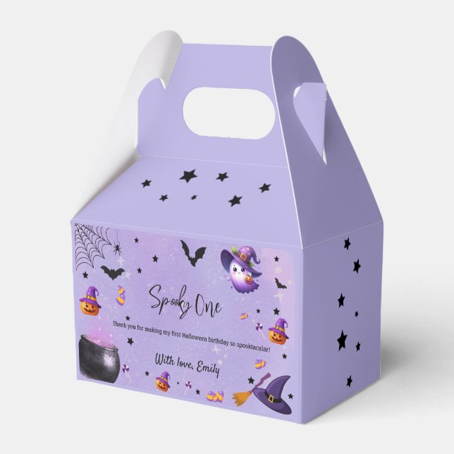 Spooky First Birthday Halloween Purple Favor Box (Front Side)