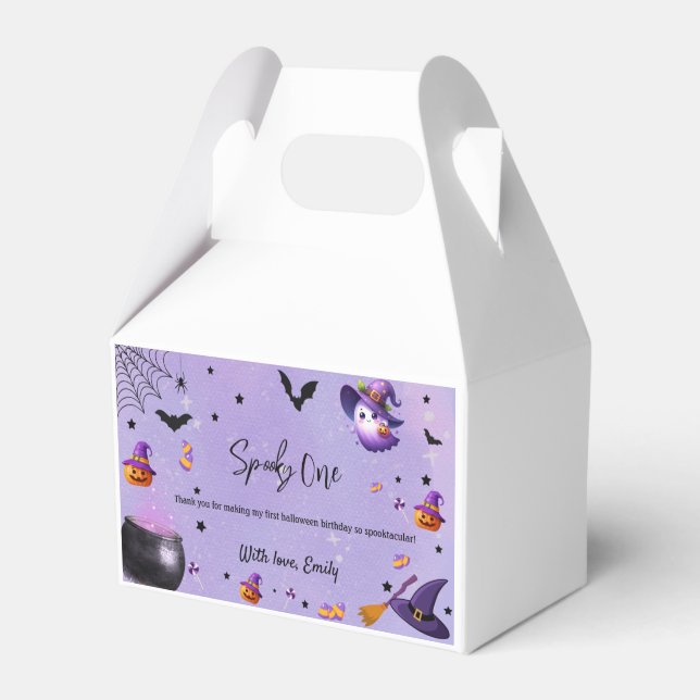Spooky First Birthday Halloween Purple Favor Box (Front Side)