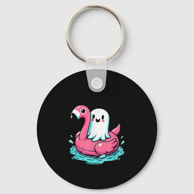 Spooky Flamingo Funny Spooky Summer Summerween Keychain (Front)