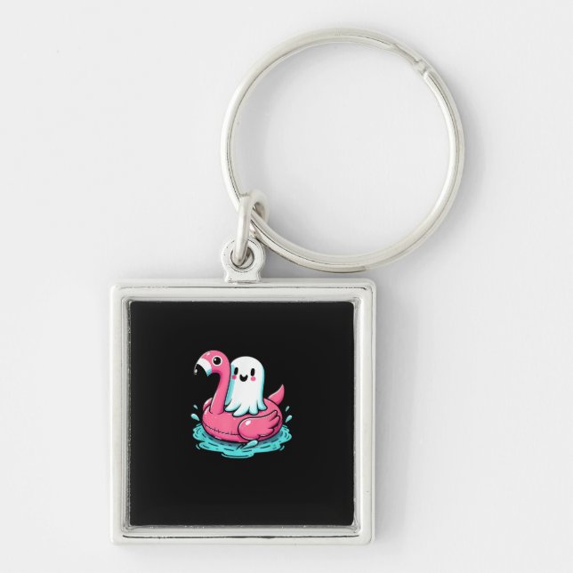 Spooky Flamingo Funny Spooky Summer Summerween Keychain (Front)