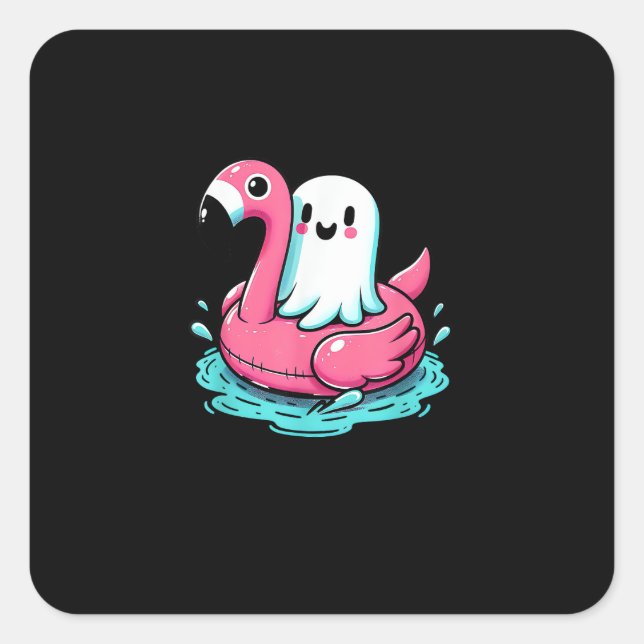 Spooky Flamingo Funny Spooky Summer Summerween Square Sticker (Front)