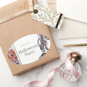 Spooky Floral Halloween Birthday Party Card Oval Sticker
