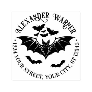 Spooky Flying Bats Name Return Address Self-inking Stamp