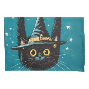 Spooky Flying Black Cat Witch Pillowcase