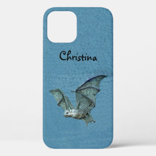 Spooky Flying Blue Bat White Face Wings Spread iPhone 12 Case